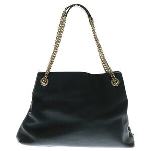 Gucci Bag Leather GG Interlocking Tote Chain Black Fringed Soho